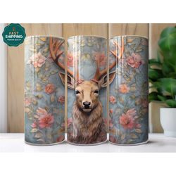 floral hunting deer tumbler, deer gift for dad, deer gifts for men, deer tumbler gift for him, deer cup, deer lover gift