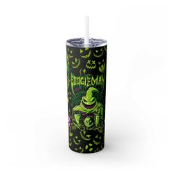 oogie boogie skinny tumbler with straw, 20oz nightmare before christmas fans of jack skellington