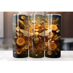 3d bee honeycomb 20 oz skinny tumbler | bees on flowers | bee lover gift | 3d flower tumbler with straw