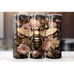 3d bee honeycomb 20 oz skinny tumbler | bees on flowers | bee lover gift | 3d flower tumbler with straw