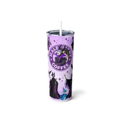 maleficent skinny steel tumbler with straw, 20oz gifts for disney lovers sleeping beauty maleficent fans disneyland male