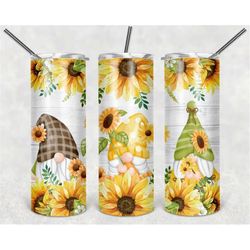 20 or 30oz skinny tumbler, skinny, tumbler, sunflower, gnome, spring, sublimation, double walled, lid with straw, cute,