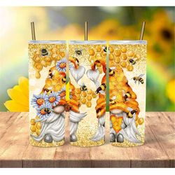 20 or 30oz skinny tumbler, skinny, tumbler, bee, gnome, honeycomb, sublimation, double walled, lid with straw, cute, gno