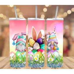 20 or 30oz tumbler, easter, gnomes, gnome, sublimation, bunny ears, easter eggs, pink, lid with straw