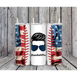 20 or 30oz skinny tumbler, baseball, dad, skinny, american, baseball, tumbler, double walled, sublimation, lid with stra