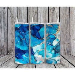 20 or 30oz skinny tumbler | tumbler | straight | blue | marble | double walled | lid with straw | cute | sublimation