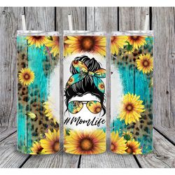 20 or 30oz skinny tumbler, mom life, sunflower, leopard, tea wood, sublimation, skinny, straight, lid with straw, double