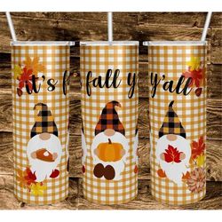 20 or 30oz skinny tumbler | plaid | gnome | fall yall | fall | tumbler | leaves | double walled | lid with straw | cute
