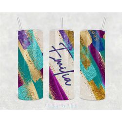 personalised colourful brushstrokes glitter, printed travel mug, 21st birthday gift for her, bridesmaid gift, 18th birth