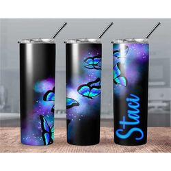 personalized galaxy butterfly tumbler// glowing butterfly tumbler// butterfly tumbler for her// butterfly custom tumbler