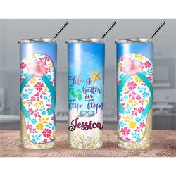 Personalized beach flip flop tumbler// Beach Life Personalized Tumbler// Day on the beach Coffee Tumbler// Personalized