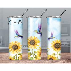 personalized hummingbird tumbler// sunflower and hummingbird tumbler//mothers day tumbler//hummingbird coffee tumbler//s