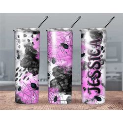 personalized spider halloween tumbler// personalized spider water bottle// halloween tumbler// pink halloween custom cup