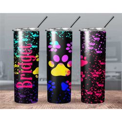 personalized dog paw tumbler// paint splatter dog paw tumbler// colorful dog paw tumbler// paw print tumbler// custom do