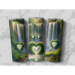 waterfall like hearts tumbler with straw, cute valentine's day tumbler gift for her, floral tumbler gift for valentine's