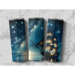 Majestic galleon ship and night sky, personalized pint glass, great birthday gift
