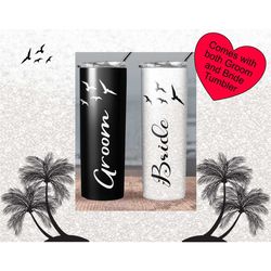 beach wedding personalized tumbler// wedding on the beach coffee tumbler//palm tree tumbler//personalized gift tumbler//