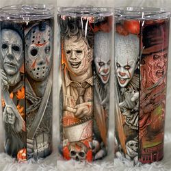 IT Jason Freddy Michael Myers Halloween Tumbler Homemade Gift Sublimation