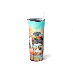 bare feet salty hair,summer beach messy bun quote,tropical watercolor cup,fun cute saying travel mug,skinny steel tumble