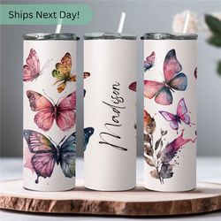 personalized paint butterfly tumbler with straw gift for her - butterfly tumbler butterfly lover gift for women - colorf