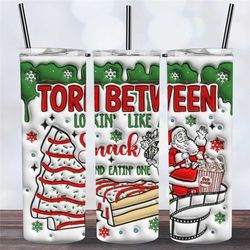 Tree Cake Snack Inflated Christmas Tumbler,Xmas Festive Holiday Vibes Drip Travel Coffee Mug,Christmas Gift,Skinny Tumbl