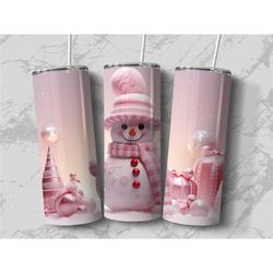 Pink snowman Tumbler | umblerful | gift forher |  decorative christmas tumbler | tumbler forher | tumblerful gift | trav