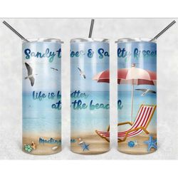 sandy toes and salty kisses beach personalized 20 oz skinny tumbler