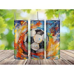 soccer ball watercolor tumbler cup, sports gift for him, sports tumbler with straw, soccer tumbler for women, coffee tum