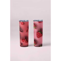 20oz fruit-themed tumbler - juicy strawberry & cherry design, insulated stainless steel, reusable, perfect for summer, g