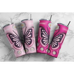 20oz butterfly tumbler with daisies - insulated stainless steel mug, artistic drinkware, ideal gift for nature lovers, t