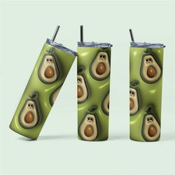 20oz avocado design tumbler - stainless steel insulated mug, cute cartoon avocados, customizable tumbler, reusable eco-f