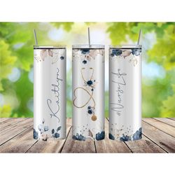nurse life tumbler with flowers, rn gift, profession gift for her, custom nurse tumbler cup, personalized tumbler for nu