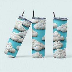 soothing cloudscape 20oz skinny tumbler, serene sky stainless steel cup, relaxing cloud print travel mug, calming drinkw