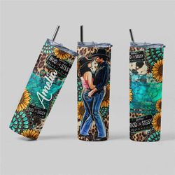 personalized urban cowboy tumbler with bud sissy turquoise & sunflower s 20oz tumbler western themed tumbler | boho urba