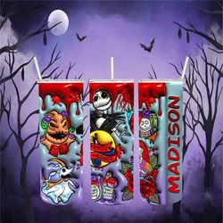 puffy pumpkin king, jack, and sally, personalized tumbler, just add a name, personalized gift, personalized tumblr, pers