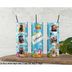 the toy story photo personalized tumbler, toy story tumbler with photos, custom names, personalized tumbler w/straw