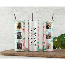 mom with photos tumbler, custom names & messages added, gifts for him or her, personalized tumbler w/straw 20 oz, christ