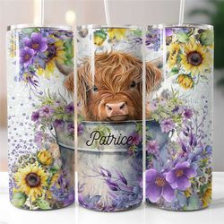personalized baby highland cow tumbler   custom cow gifts  cow lover's gift for her  cow print tumbler with lid and stra