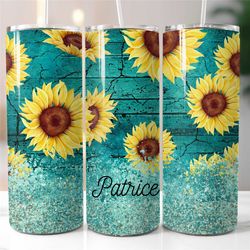 custom sunflower tumbler teal sunflower tumbler cup  sunflower gifts  personalized sunflower tumbler