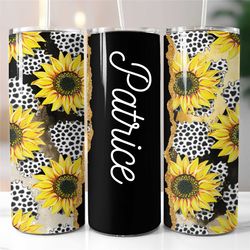 personalized sunflower tumbler  sunflower cup with lid and straw  sunflower gift for her  sunflower print tumbler