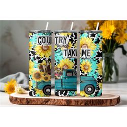 country road take me home tumbler- western tumbler- sunflower tumbler- country girl tumbler- gifts for her- sunflower tr