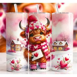 highland cow valentines day tumbler, mini cow tumbler, cute tumbler, valentines day, gifts, gifts for her, tumblers