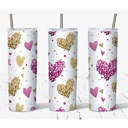 glitter hearts tumbler, valentines day, gifts for her, custom tumbler