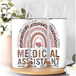 medical assistant tumbler with lid and straw, medical student gifts, rainbow cheetah medical worker gift, nurse tumbler,