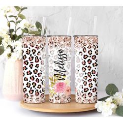 Personalized Glitter pink Cheetah Print Tumbler with Name , Cute Custom Leopard To Go Cup, Birthday Gift for Her ,leopar