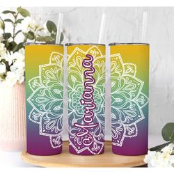 mandala tumbler, custom tumbler with straw, sunset tumbler gift for her, girls trip tumbler, personalized gifts for her,