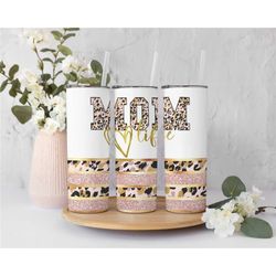 mom life tumbler, cute pink leopard foil tumbler for mother's day gift, mothers gift ideas ,tall skinny 20 oz tumbler, m