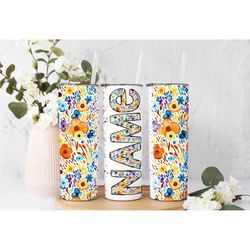 personalized name tumbler, add your name tumbler, floral tumbler with straw, nana gift, gigi cup, christmas present gift