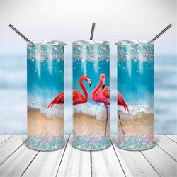 flamingo colorful tumbler, beach tumbler 20oz skinny tumbler gift for her, gift for him, double wall insulated, travel t