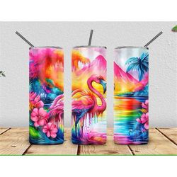 flamingo colorful tumbler, beach tumbler 20oz skinny tumbler gift for her, gift for him, double wall insulated, travel t